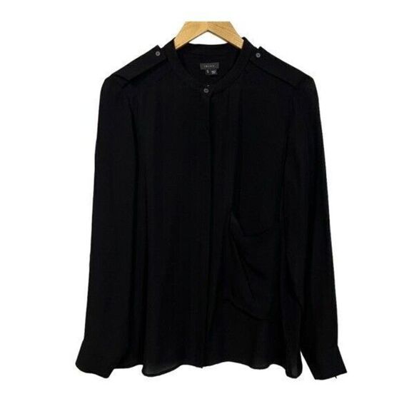 Theory Women's Size Large  Black Long Sleeves Button-Up Silk Shirt Blouse - Picture 1 of 10